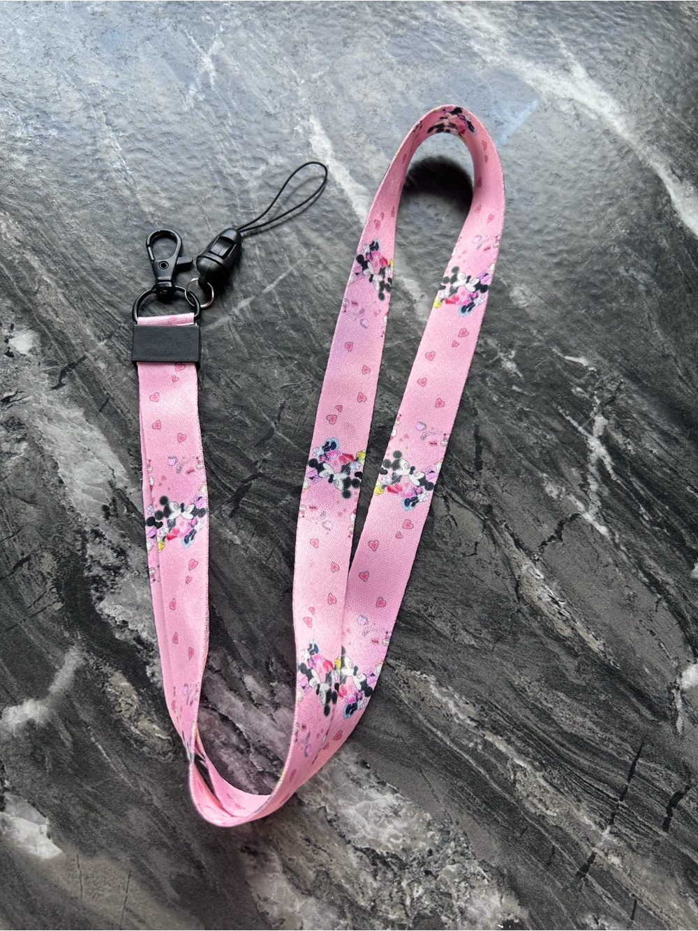 Disney’s Mickey & Minnie Kissing Pink Floral Lanyard